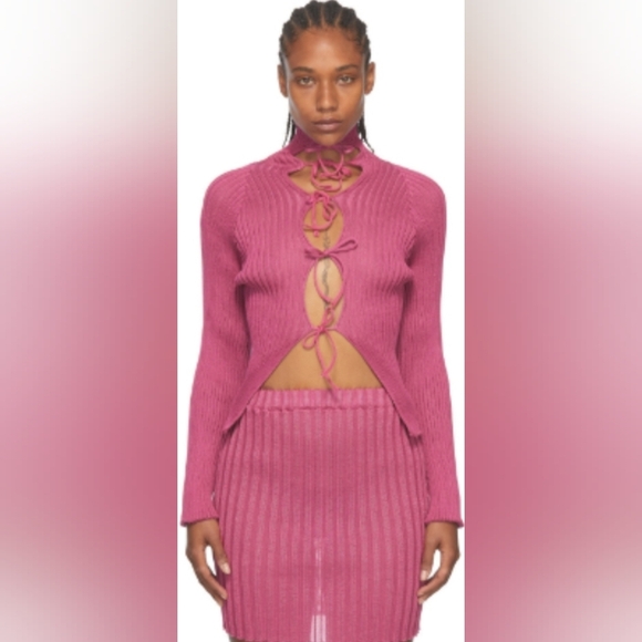 A. ROEGE HOVEPink Nylon & Cotton Cardigan In Berry size S - Picture 6 of 13